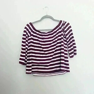 J.Crew off shoulder maroon striped top small